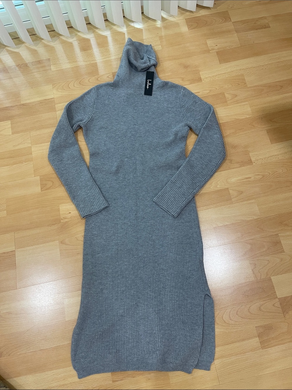 Lulu's Gray Ribbed Turtleneck Sweater Dress